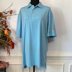 Peter Millar Light Blue Tan Striped Short Sleeve Polo Shirt L